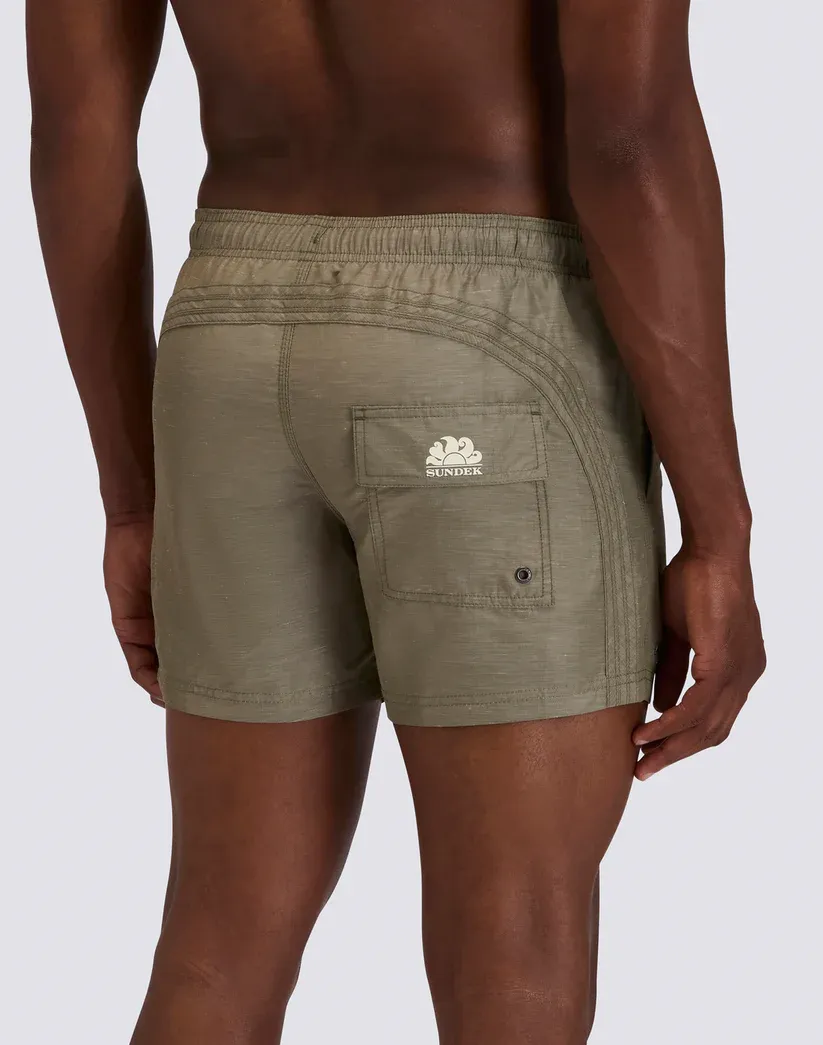 SUNDEK MEN GOLDENWAVE SHORT ELASTIC WAIST SWIMSUIT IN RECYCLED LINEN - PINE