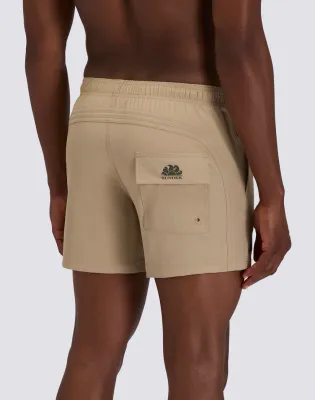 SUNDEK MEN GOLDENWAVE SHORT SWIMSUIT WITH ELASTIC WAIST, SOLID COLOR, 4WAY STRETCH - SAFARI