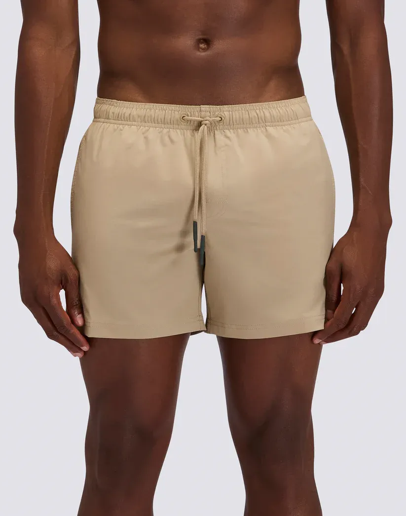 SUNDEK MEN GOLDENWAVE SHORT SWIMSUIT WITH ELASTIC WAIST, SOLID COLOR, 4WAY STRETCH - SAFARI