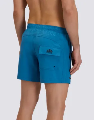SUNDEK MEN GOLDENWAVE PLAIN 4WAY STRETCH SHORT SWIMSHORTS WITH ELASTIC WAIST - FJORD BLUE