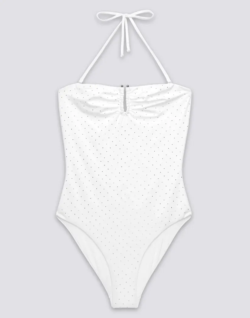 SUNDEK WOMEN'S ONE-PIECE SWIMSUIT WITH RHINESTONES AND COVERED BACK - WHITE