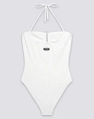 SUNDEK WOMEN'S ONE-PIECE SWIMSUIT WITH RHINESTONES AND COVERED BACK - WHITE