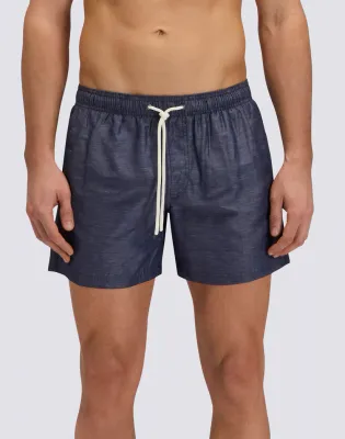 SUNDEK MEN GOLDENWAVE SHORT ELASTIC WAIST SWIMSUIT IN RECYCLED LINEN - DARK NAVY
