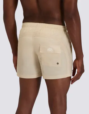 SUNDEK MEN GOLDENWAVE SHORT ELASTIC WAIST SWIMSUIT IN RECYCLED LINEN - SAFARI
