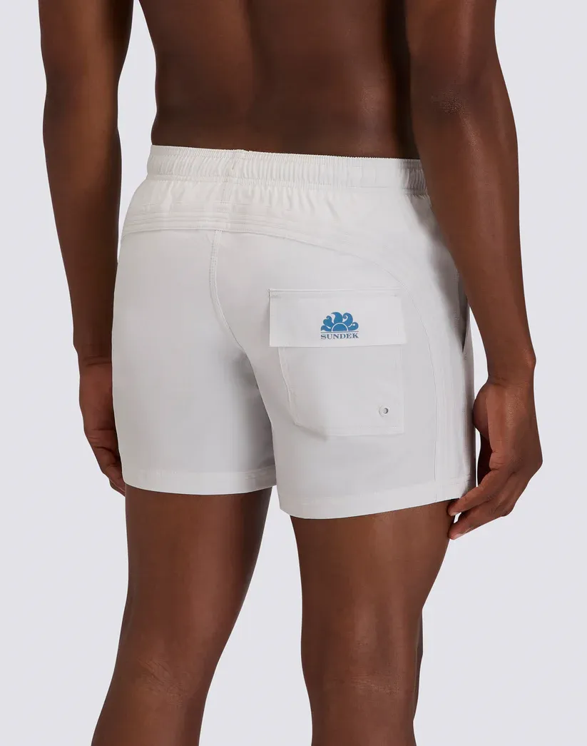 SUNDEK MEN GOLDENWAVE SHORT SWIMSUIT WITH ELASTIC WAIST, SOLID COLOR, 4WAY STRETCH - GHOST