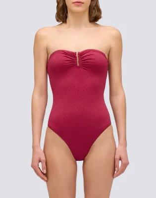 SUNDEK WOMEN'S ONE-PIECE SWIMSUIT WITH RHINESTONES AND COVERED BACK - DEEP SCARLET