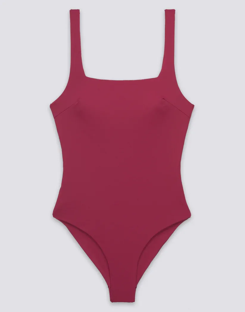 SUNDEK WOMEN'S  CHINA - ONE-PIECE SWIMSUIT WITH SQUARE NECKLINE AND DEEP BACK - DEEP SCARLET