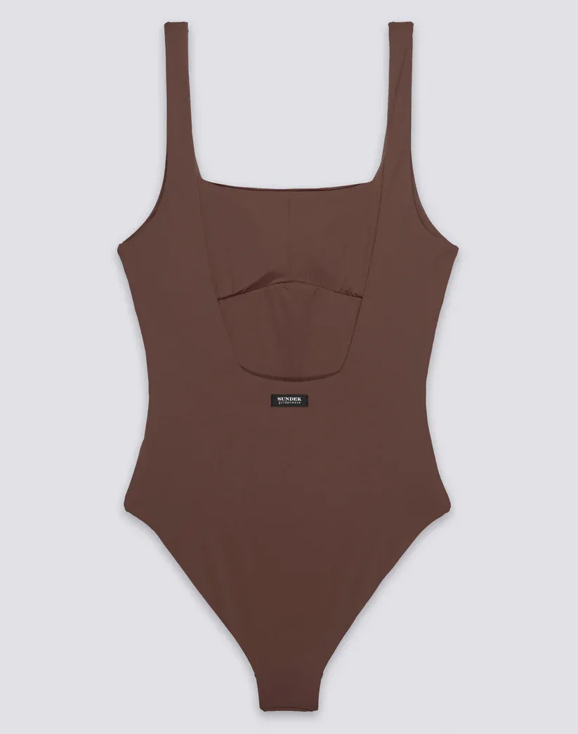 SUNDEK WOMEN'S  CHINA - ONE-PIECE SWIMSUIT WITH SQUARE NECKLINE AND DEEP BACK - COFFEE