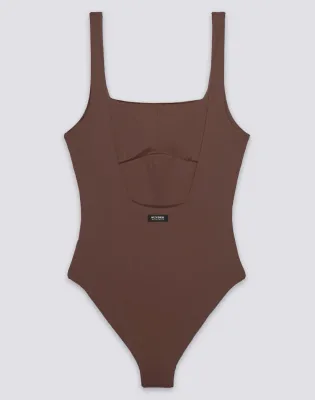 SUNDEK WOMEN'S  CHINA - ONE-PIECE SWIMSUIT WITH SQUARE NECKLINE AND DEEP BACK - COFFEE