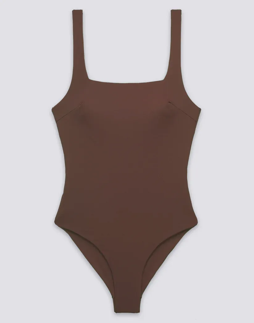 SUNDEK WOMEN'S  CHINA - ONE-PIECE SWIMSUIT WITH SQUARE NECKLINE AND DEEP BACK - COFFEE