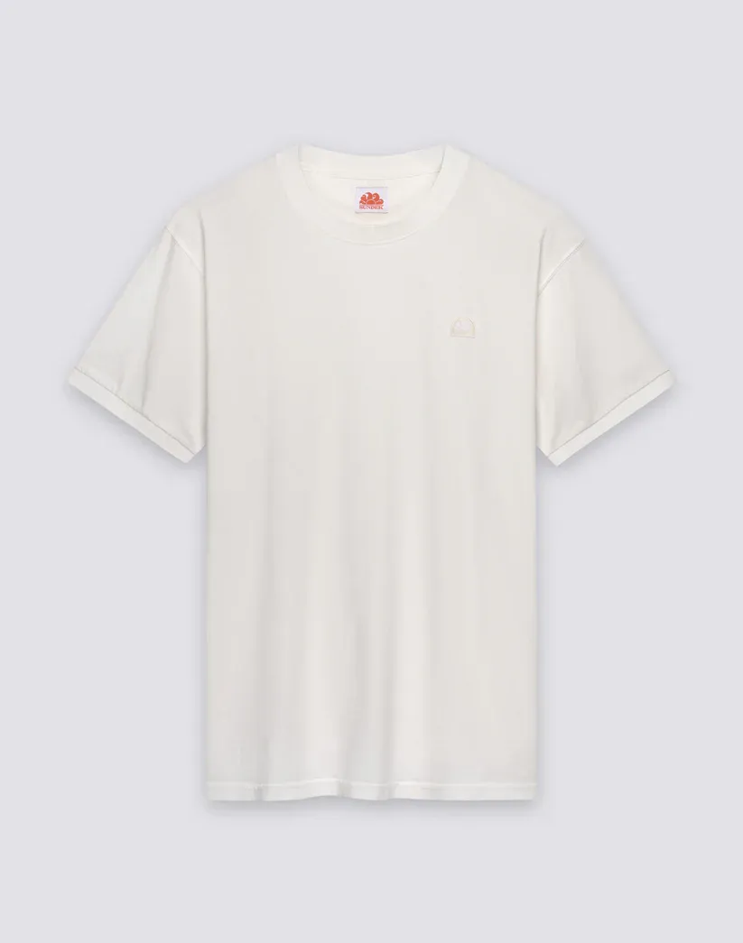 SUNDEK MEN NEW DEY GARMENT DYED CREW NECK T-SHIRT WITH LOGO - OFF WHITE