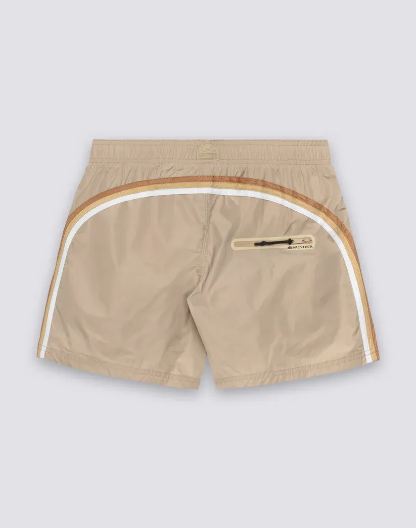 SUNDEK MEN MEMORY SHORT SWIMSHORTS WITH ELASTICATED WAIST - TOPIOCA