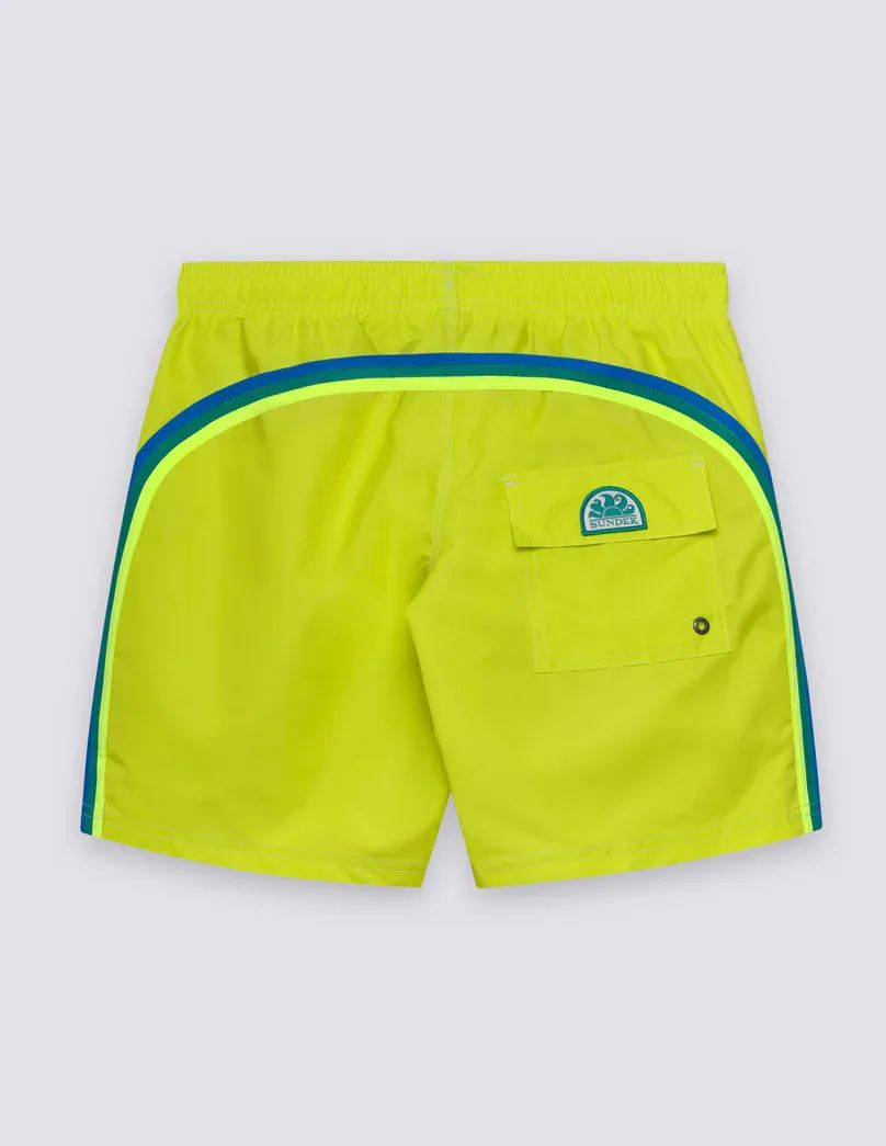SUNDEK MEN ICONIC TAFFETA MID-LENGTH SWIMSHORTS WITH ELASTICATED WAIST -AVOCADO