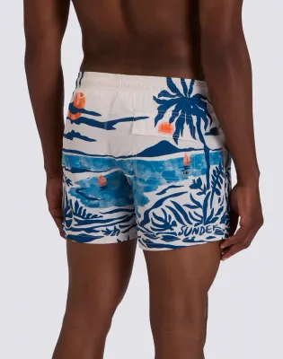 SUNDEK MEN'S SHORT SWIMSUIT WITH ELASTIC WAIST AND NOSTALGIC SEA PRINT IN RECYCLED POLY - MULTICOLOR