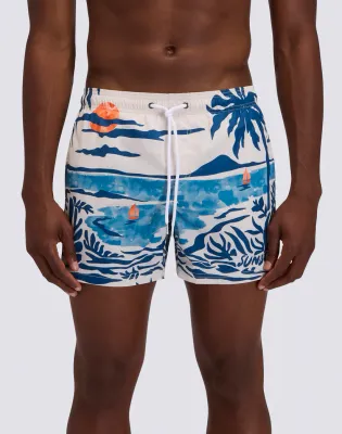 SUNDEK MEN'S SHORT SWIMSUIT WITH ELASTIC WAIST AND NOSTALGIC SEA PRINT IN RECYCLED POLY - MULTICOLOR