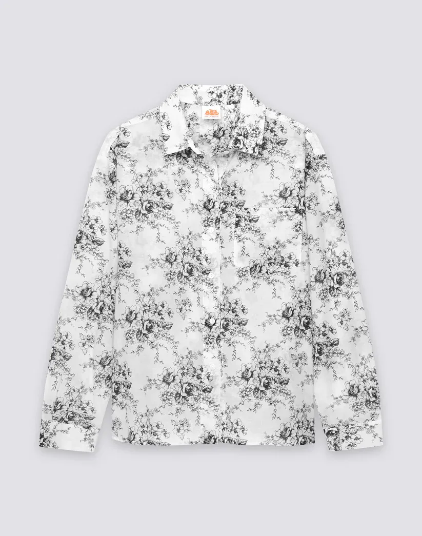 SUNDEK WOMEN'S LONG-SLEEVED SHIRT IN COTTON VOILE WITH ROSE DE JOIE PRINT - BLACK