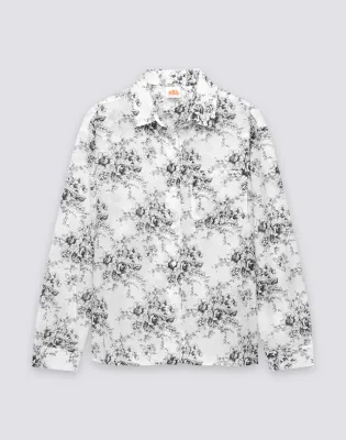 SUNDEK WOMEN'S LONG-SLEEVED SHIRT IN COTTON VOILE WITH ROSE DE JOIE PRINT - BLACK