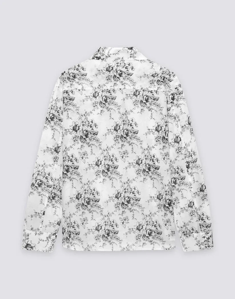 SUNDEK WOMEN'S LONG-SLEEVED SHIRT IN COTTON VOILE WITH ROSE DE JOIE PRINT - BLACK