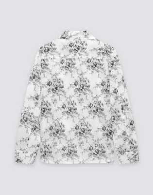 SUNDEK WOMEN'S LONG-SLEEVED SHIRT IN COTTON VOILE WITH ROSE DE JOIE PRINT - BLACK