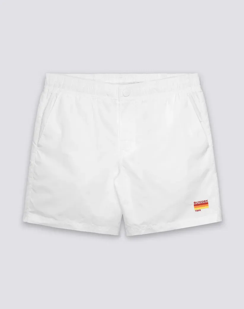 SUNDEK WASHED-LOOK NYLON TAFFETA ELASTICATED WAIST SWIMSHORTS - WHITE