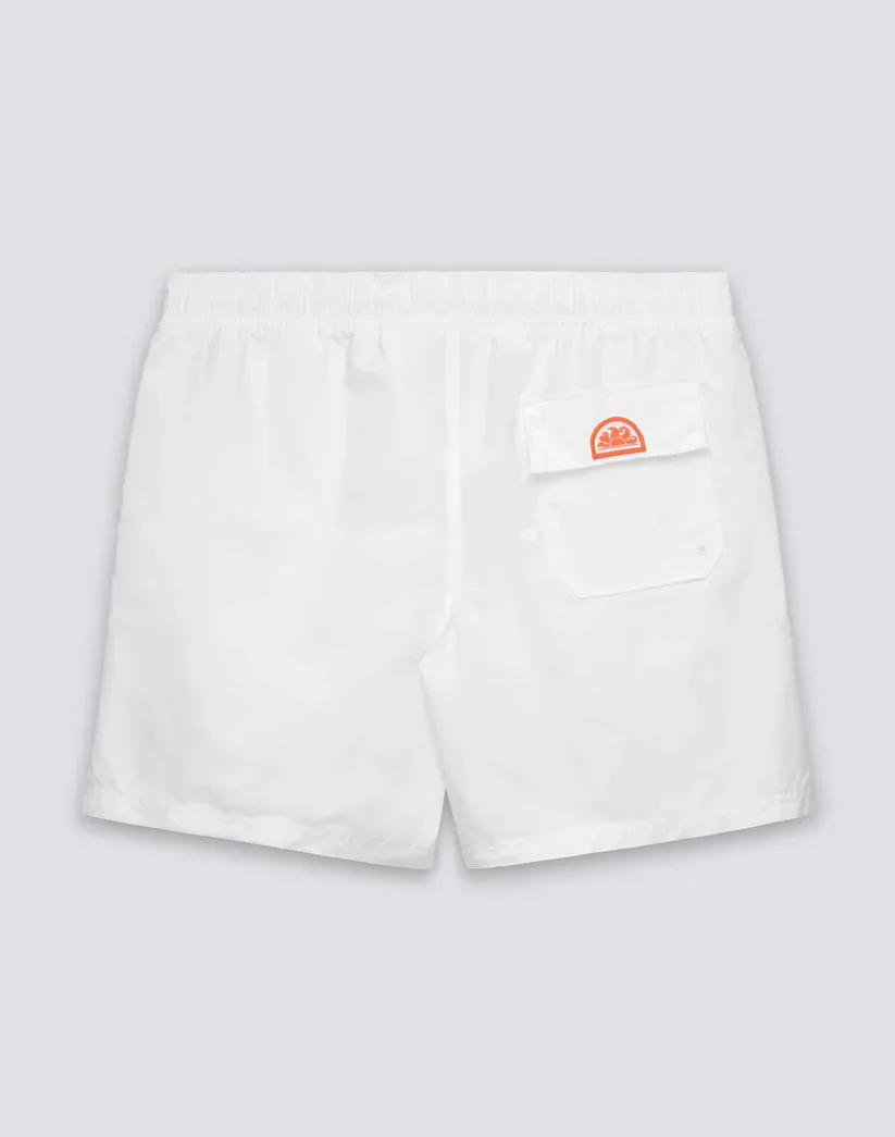 SUNDEK WASHED-LOOK NYLON TAFFETA ELASTICATED WAIST SWIMSHORTS - WHITE