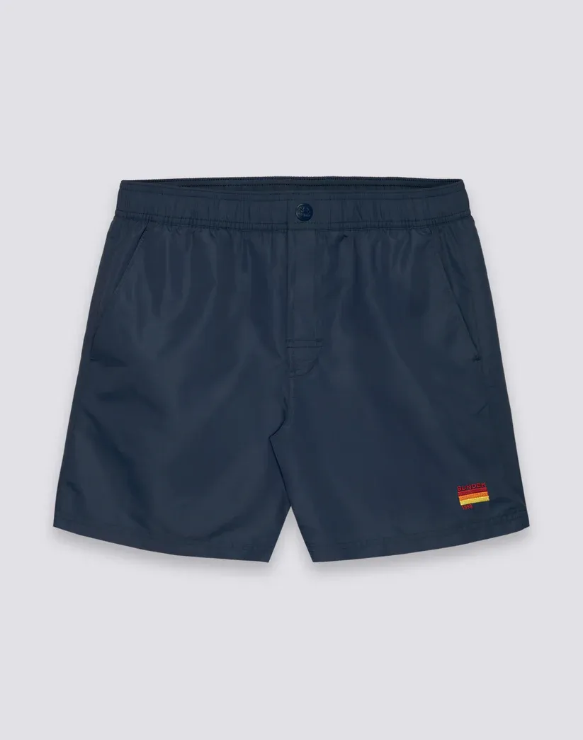 SUNDEK WASHED-LOOK NYLON TAFFETA ELASTICATED WAIST SWIMSHORTS - NAVY