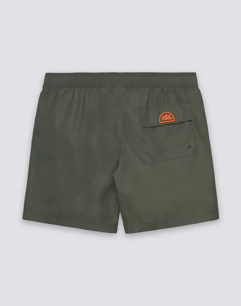 SUNDEK WASHED-LOOK NYLON TAFFETA ELASTICATED WAIST SWIMSHORTS - DARK AR. GREEN