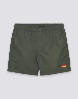 SUNDEK WASHED-LOOK NYLON TAFFETA ELASTICATED WAIST SWIMSHORTS - DARK AR. GREEN