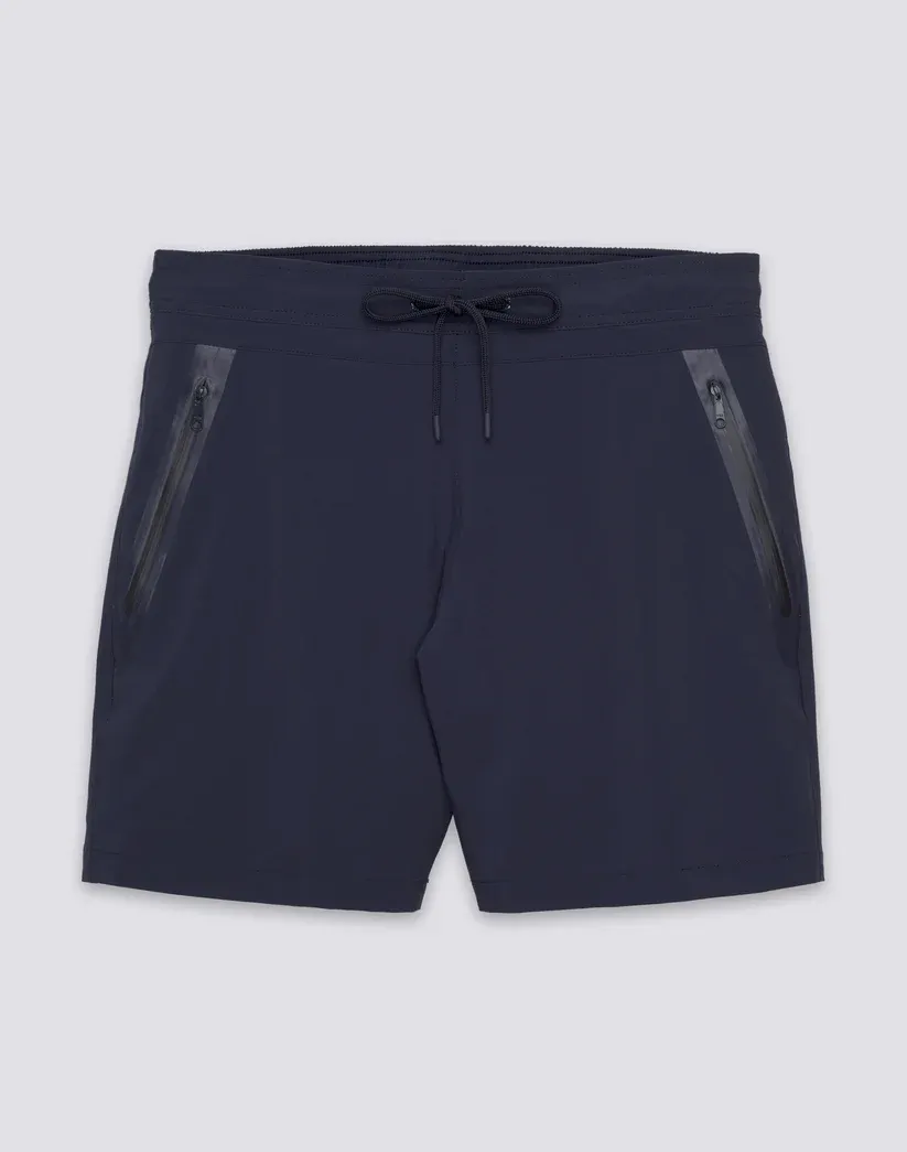 SUNDEK MEN MID-LENGTH SEMI-ELASTIC WAISTED STRETCH SWIMSUIT WITH HEAT-SEALED POCKET - DARK NAVY