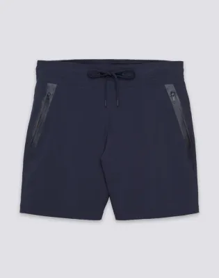SUNDEK MEN MID-LENGTH SEMI-ELASTIC WAISTED STRETCH SWIMSUIT WITH HEAT-SEALED POCKET - DARK NAVY