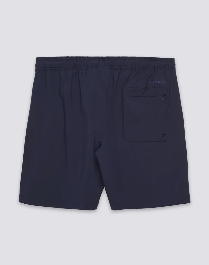 SUNDEK MEN MID-LENGTH SEMI-ELASTIC WAISTED STRETCH SWIMSUIT WITH HEAT-SEALED POCKET - DARK NAVY