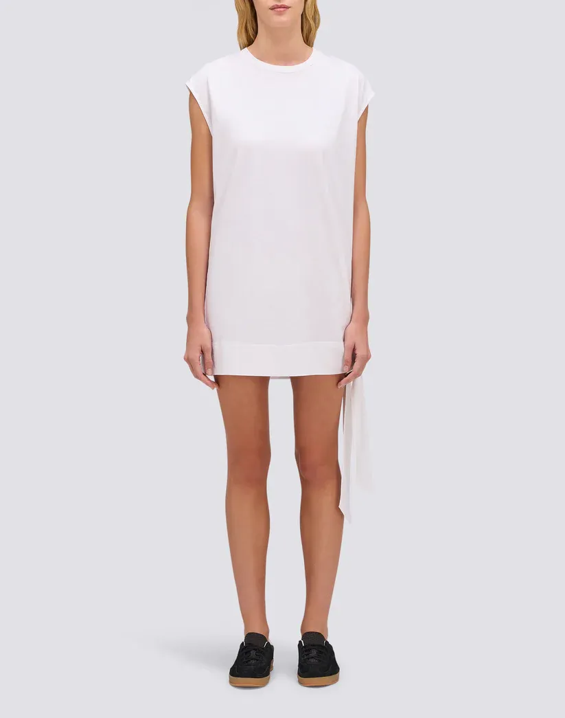 SUNDEK WOMEN'S MINI DRESS IN COTTON JERSEY WITH SIDE KNOT - WHITE