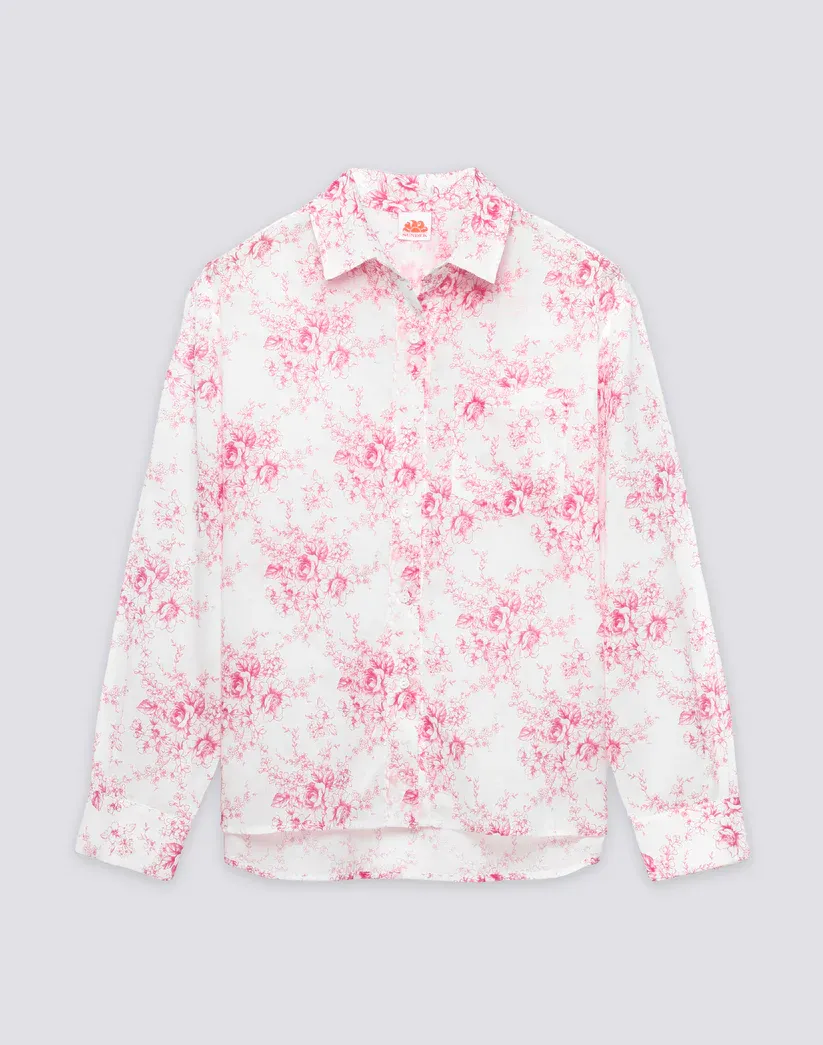 SUNDEK WOMEN'S LONG-SLEEVED SHIRT IN COTTON VOILE WITH ROSE DE JOIE PRINT - PITAYA