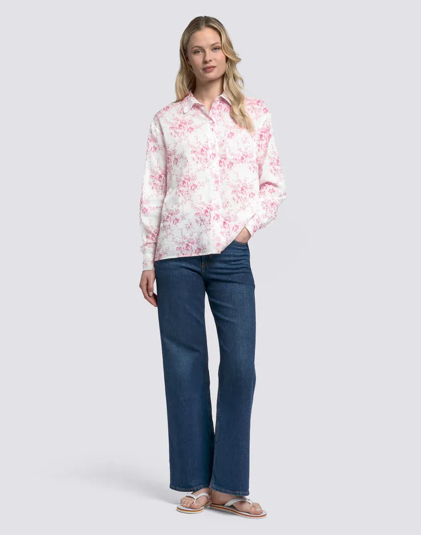 SUNDEK WOMEN'S LONG-SLEEVED SHIRT IN COTTON VOILE WITH ROSE DE JOIE PRINT - PITAYA