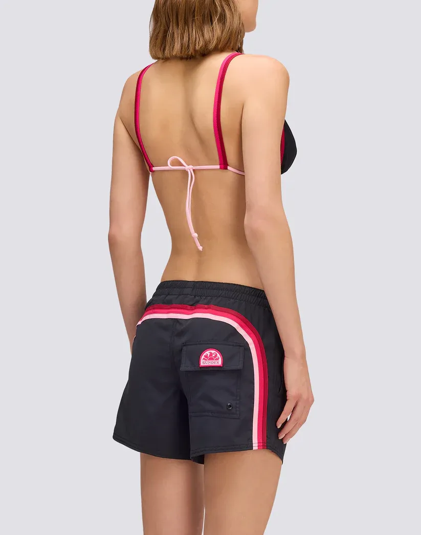 SUNDEK WOMEN COAST - REPREVE® MEDIUM LENGTH ELASTIC WAIST SWIMMING SHORTS - BLACK