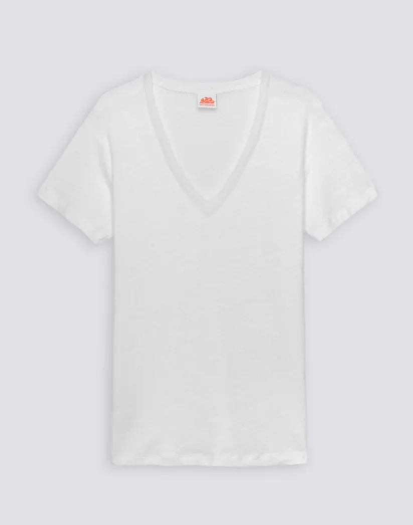 SUNDEK WOMEN HALF-SLEEVED LINEN T-SHIRT - WHITE