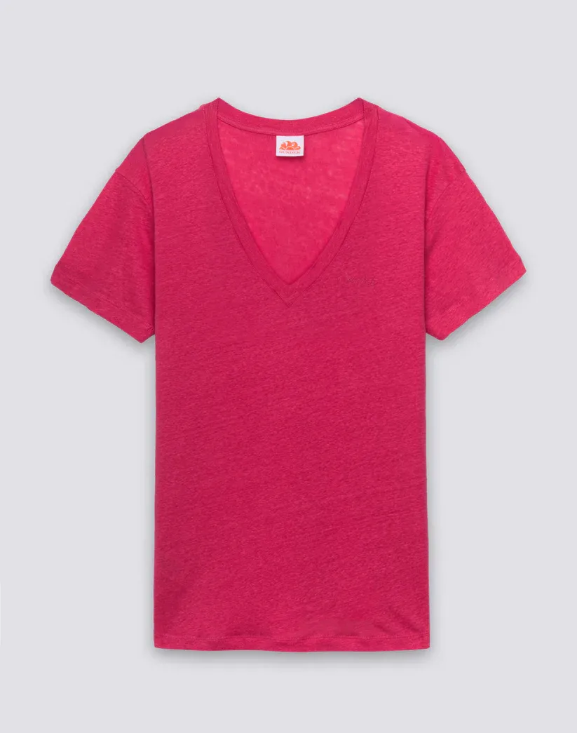 SUNDEK WOMEN HALF-SLEEVED LINEN T-SHIRT - PITAYA