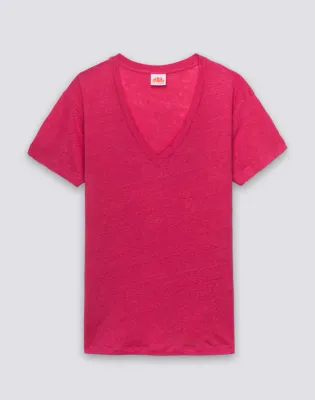 SUNDEK WOMEN HALF-SLEEVED LINEN T-SHIRT - PITAYA