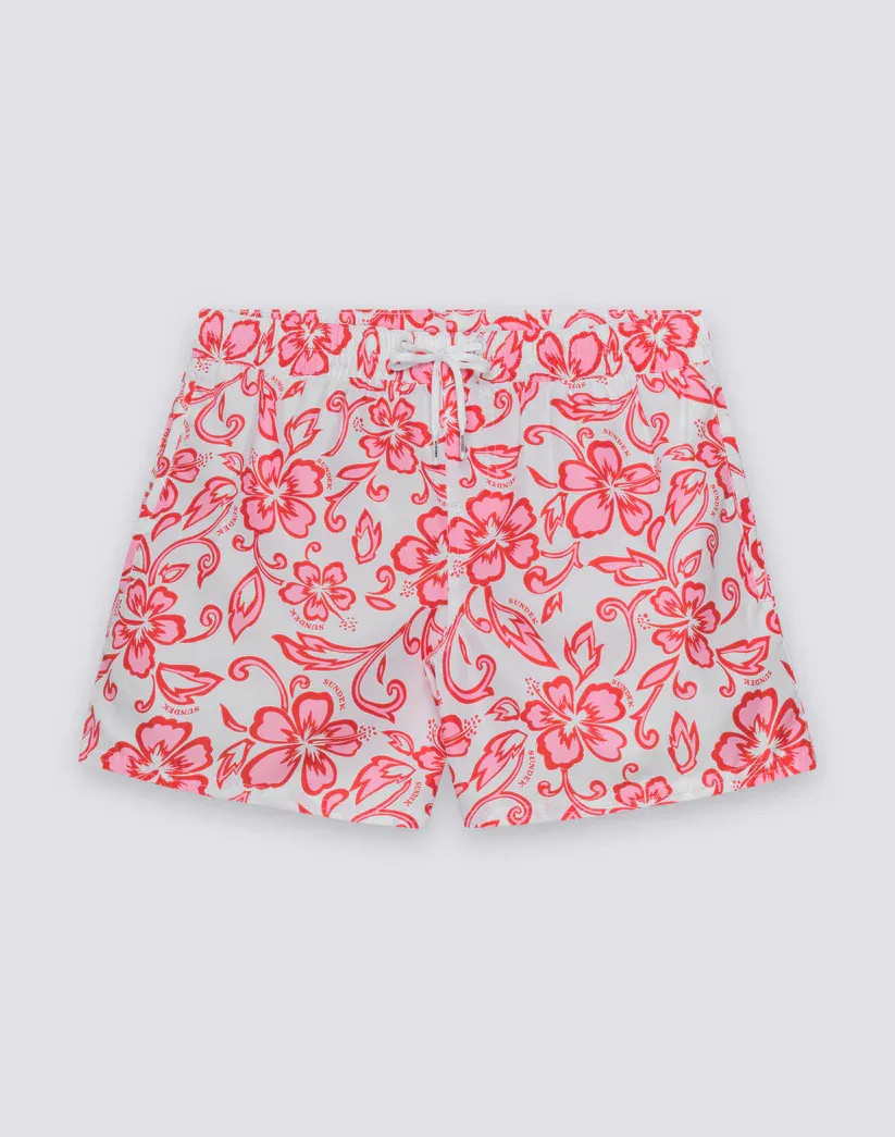 SUNDEK WOMEN COAST - REPREVE® HIBISCUS SK23 PRINT BEACH SHORTS - WHITE