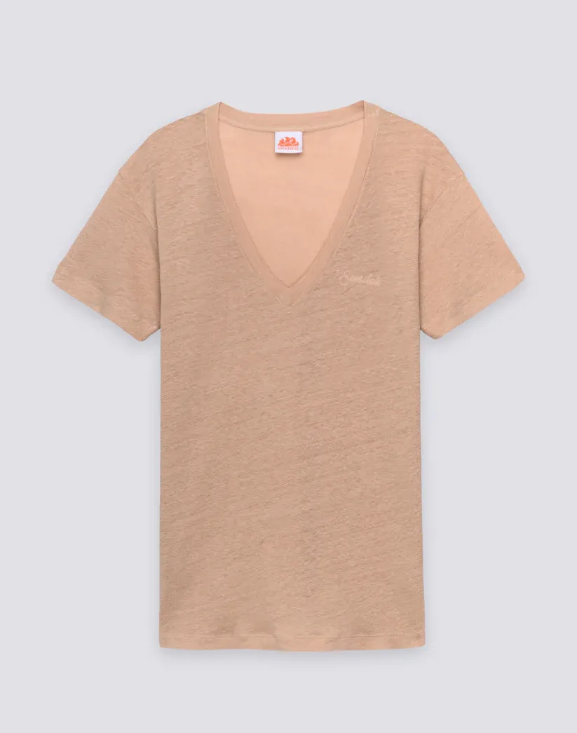 SUNDEK WOMEN HALF-SLEEVED LINEN T-SHIRT - DURIAN