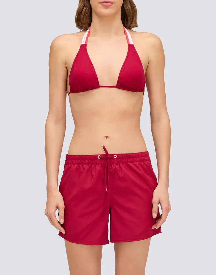 SUNDEK WOMEN COAST - REPREVE® MEDIUM LENGTH ELASTIC WAIST SWIMMING SHORTS - DEEP SCARLET