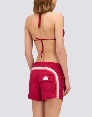 SUNDEK WOMEN COAST - REPREVE® MEDIUM LENGTH ELASTIC WAIST SWIMMING SHORTS - DEEP SCARLET