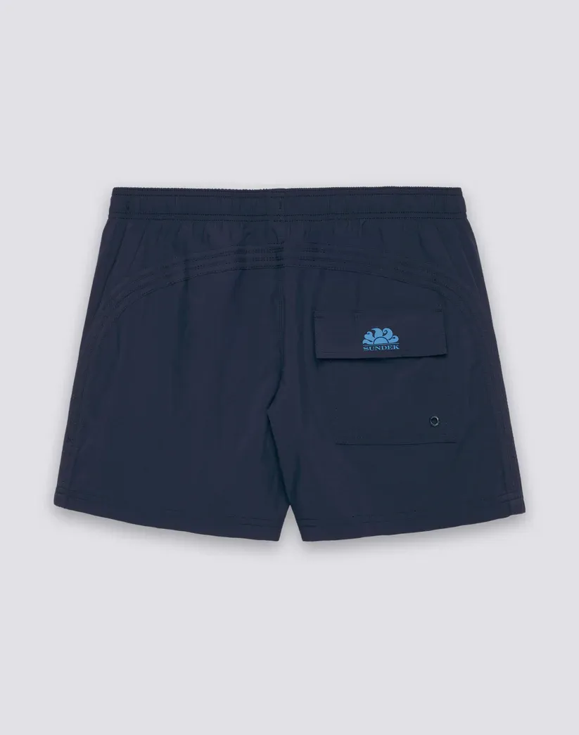 GOLDENWAVE MEN'S SHORT SWIMSUIT WITH ELASTIC WAIST, SOLID COLOR, 4WAY STRETCH - DARK NAVY