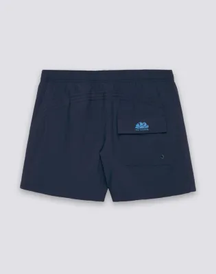 GOLDENWAVE MEN'S SHORT SWIMSUIT WITH ELASTIC WAIST, SOLID COLOR, 4WAY STRETCH - DARK NAVY