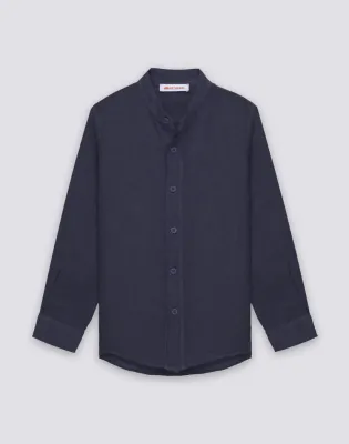 SUNDEK BOYS' LONG-SLEEVED LINEN SHIRT WITH MANDARIN COLLAR - DARK NAVY
