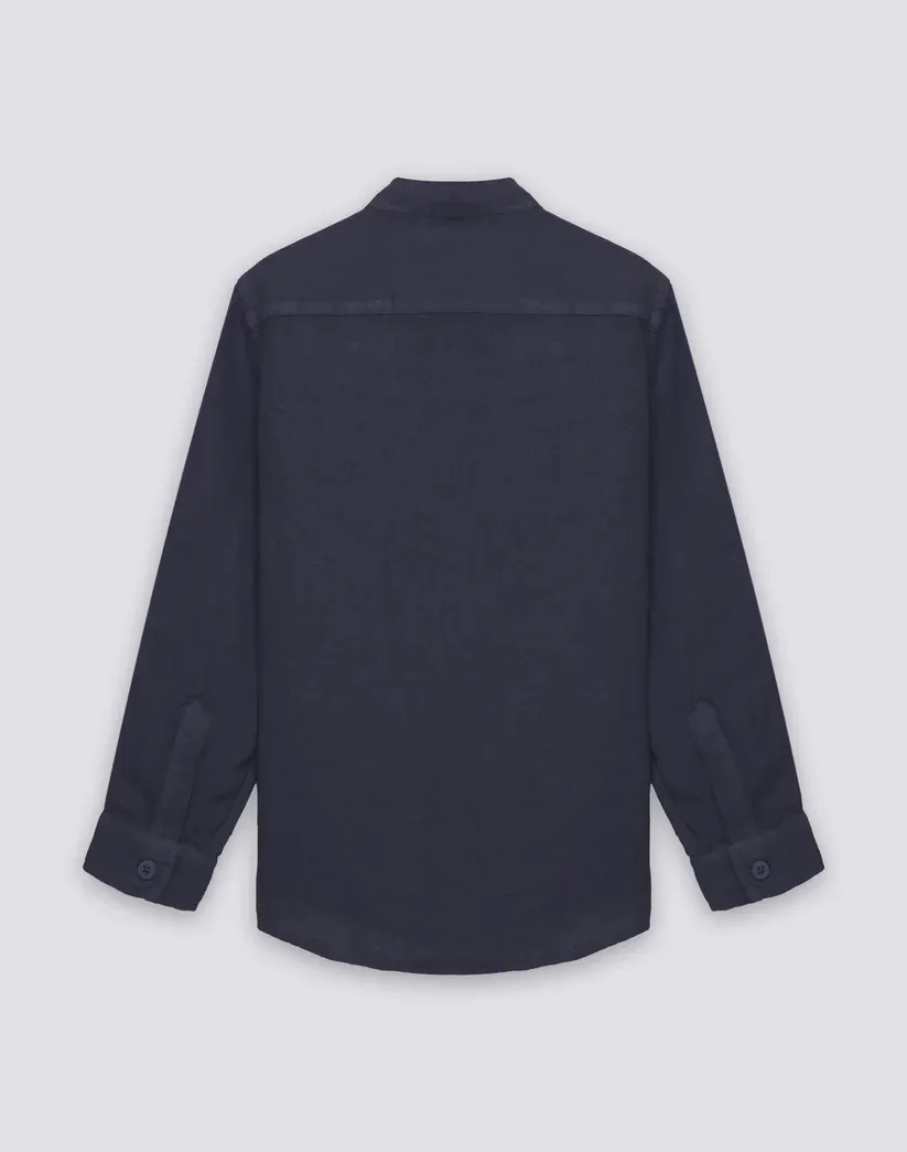 SUNDEK BOYS' LONG-SLEEVED LINEN SHIRT WITH MANDARIN COLLAR - DARK NAVY