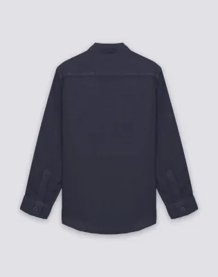 SUNDEK BOYS' LONG-SLEEVED LINEN SHIRT WITH MANDARIN COLLAR - DARK NAVY