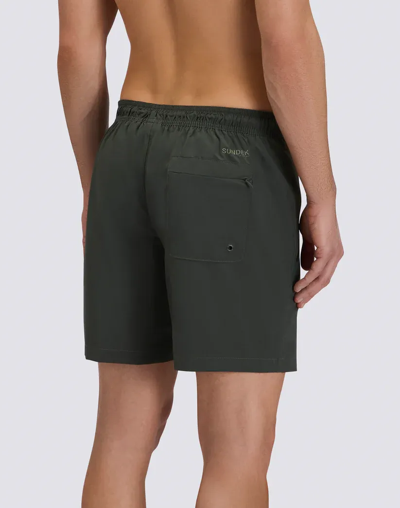 SUNDEK MEN'S MID-LENGTH SEMI-ELASTIC WAISTED STRETCH SWIMSUIT WITH HEAT-SEALED POCKET - PINE