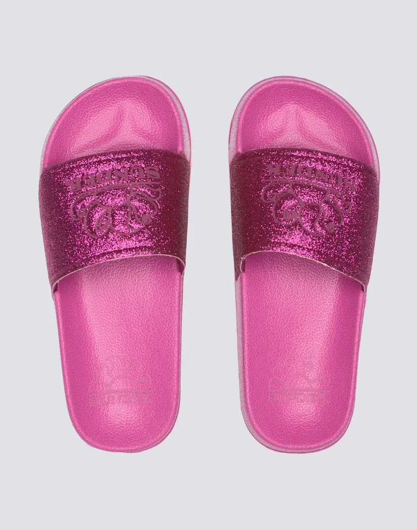 SUNDEK GIRLS MINI HANALEI GLITTER EFFECT SLIDES - HIBISCUS