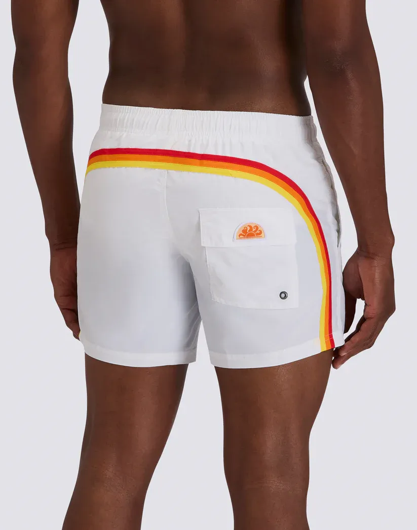 SUNDEK MEN'S ICONIC TAFFETA  SHORT ELASTIC WAIST SWIMSUIT - WHITE